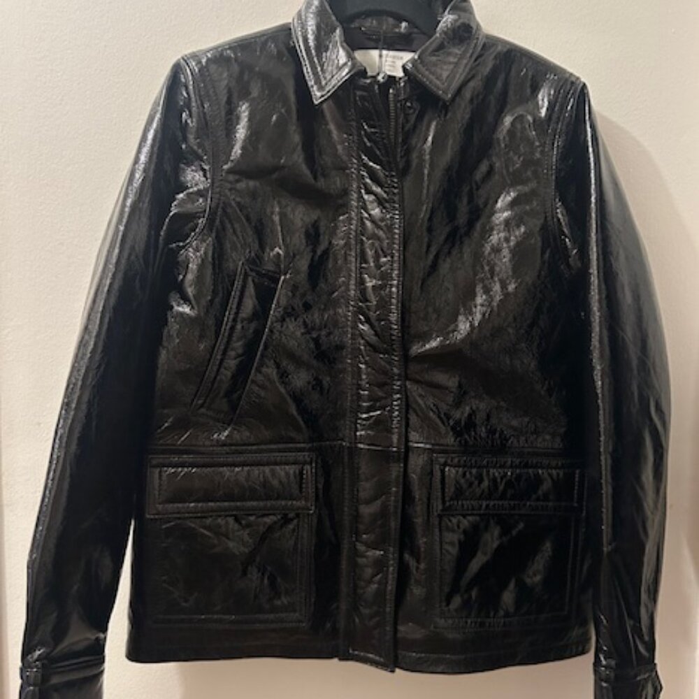 One Teaspoon Rich BLACK OUT Patent Leather Lined Zip Shimmer Short JACKET NWT